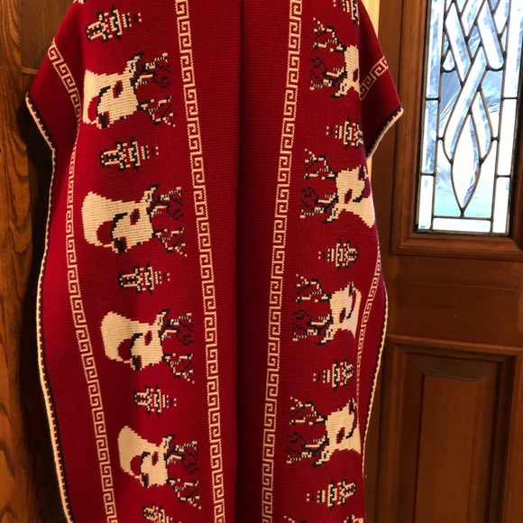 Vintage Made in Mexico red fringed poncho - Picture 2 of 6